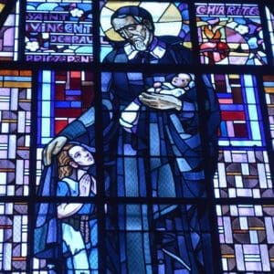 Stained glass window of St. Vincent De Paul