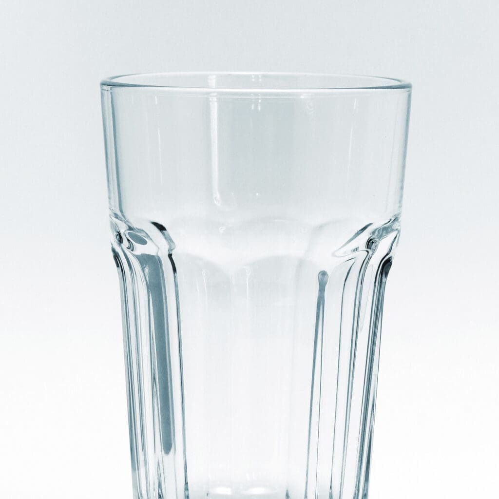 A clear drinking glass